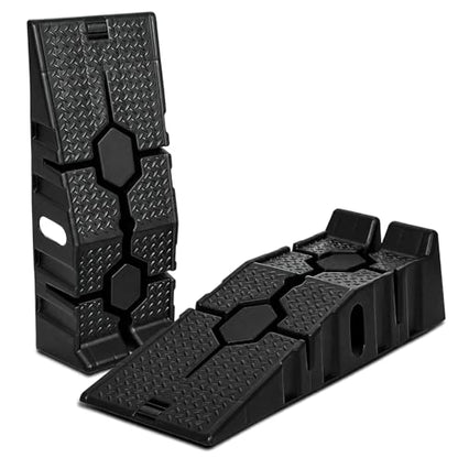 Magshion Car Ramps Set of 2, Auto Repair Lift Ramps with Anti Slip Grooves for Garage Workshop, Stackable Vehicle Ramps, 5000 lbs Capacity, Black, Plastic