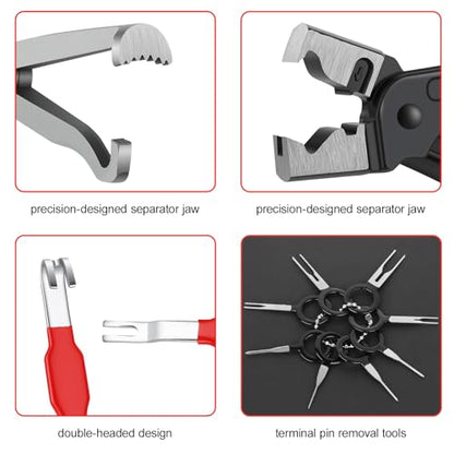 5Pcs Electrical Disconnect Pliers for Cars | Automotive Connector Separator Tool, Hose Clamp Pliers with 8Pcs Terminal Pin Removal Tools, Fuel Line Petrol Clip