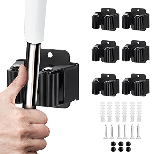 JAMEND CLXP 6PCS Broom and Mop Holder, Heavy Duty Garden Tool Organizer Rack Rake and Shovel Handle, Stainless Steel Mop Hanger. Screws for Wall Mounted. Matte Black - color: Matte Black, size: 6