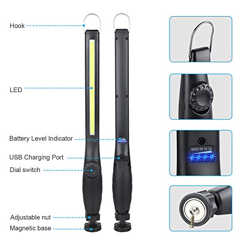 LED Work Light 800 lumens 3300mAh Rechargeable Work light Magnetic Flashlight COB Work Light Handheld Portable Worklight Inspection Light for Car Repair Machine Garage Emergency(2 pack) - size: 2 Pack
