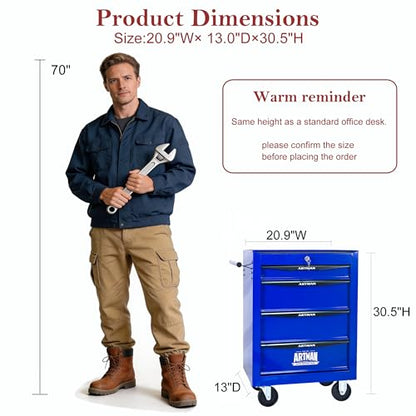 RYH 4 Drawers Rolling Tool Chest - 13" D x 20.9" W x 30.5" H Heavy Duty Mobile Tool Cart with Locking Wheels & Ball Bearing Drawers, Garage Tool Storage Cabinet (Blue, 4 Drawers) - color: Blue-black, size: 4 Drawers（30"H × 20"W × 13"D)