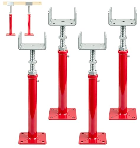 3.5"x3.5" U-Shaped House Jacks, Adjustable Screw Jack Post for 4x2 4x4 4x6 Joists, House Floor Jack Steel Beam Deck Support for Crawlspace Leveling & Foundation Repair (Red, 13"-17"(4 Pack)) - color: Red, size: 13"-17"(4 Pack)