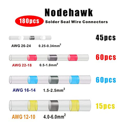 180PCS Heat Shrink Solder Butt Connectors Kit, Waterproof Insulated Electrical Terminals, Insulated Marine Automotive Wire Connectors for DIY & Professional Use (White Red Blue Yellow) - size: 180 PCS