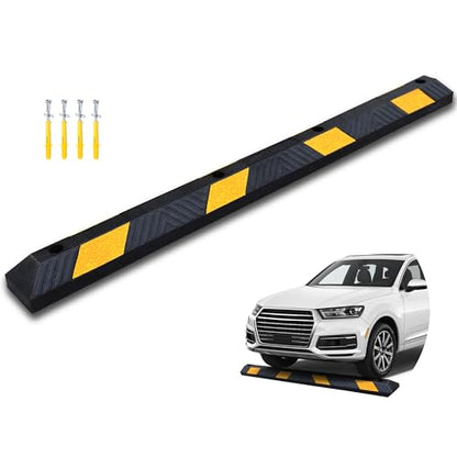 OrangeStar 72" Rubber Parking Curb, Heavy Duty Garage Floor Wheel Stopper w/Yellow Reflective Stripe for Car, Truck, Trailer - size: 72in (1-Pack)