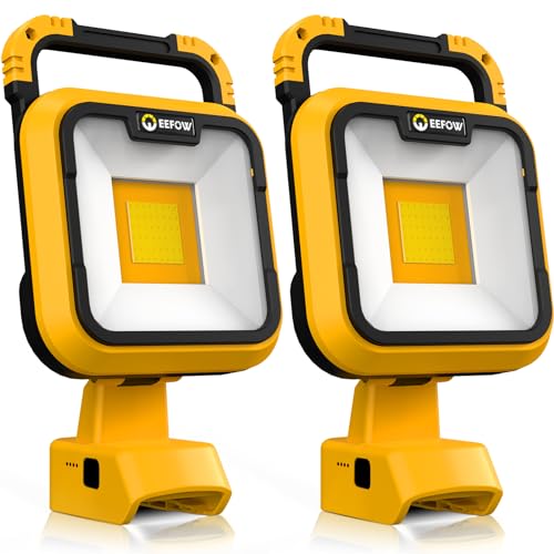 Work Light for Dewalt 20V Max: Cordless 2 COB 64W 6400Lumen Bright - Battery Powered USB Rechargeable Portable Flood LED Worklight for Outdoor Construction Camping,No Battery(2 PCS) - size: SQUAJ1 2PACK