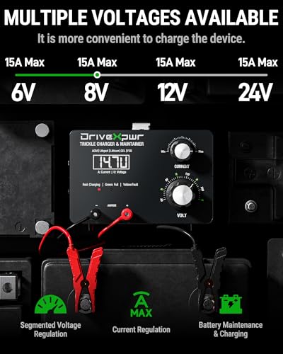 Adjustable Battery Charger 6V 8V 12V 24V,15A Automatic Battery Maintainer,Battery Desulfator Maintainer for Lead-Acid LiFePO4 Lithium,Great Automotive Golf Cart Truck Motorcycle Lawn Mower(X15)