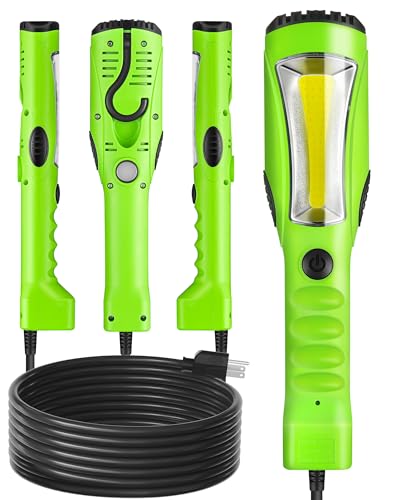 18W LED Work Light, 25FT 2000LM COB LED Light, Handheld Underhood Trouble Light with Cord 16 Gauge SJTW, Swivel Hook, for Garage, Workshop, Car Repair Scene, ETL Listed, Green J04WL06 - color: Green, size: 25 ft