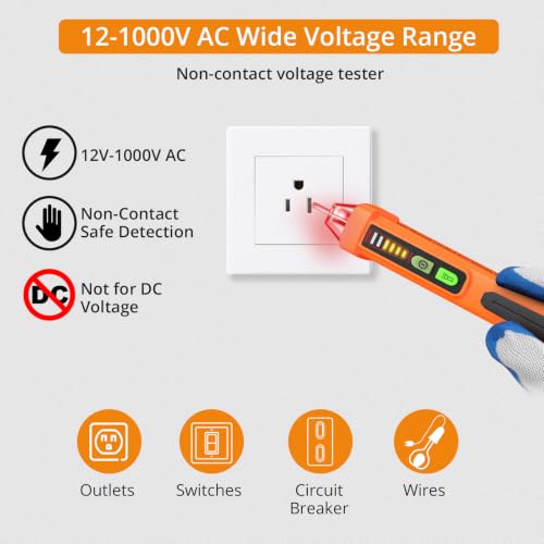 Neoteck Non-Contact AC Voltage Tester Pen, AC 12-1000V, LED Flashlight, Buzzer Alarm for Live/Null Wire Judgment