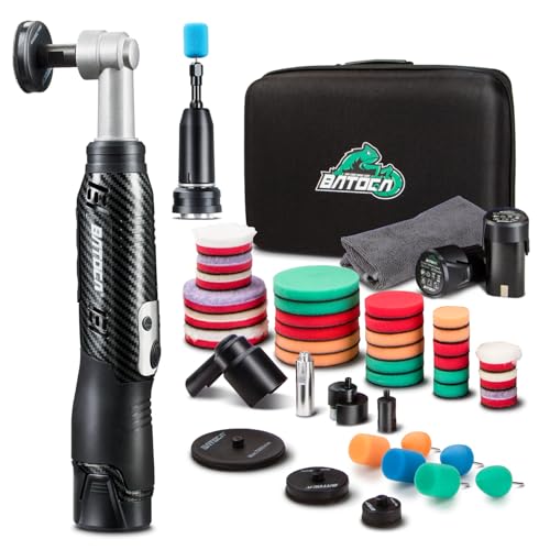 BATOCA S6 Mini Cordless Polisher for Car Detailing, 2x2.0Ah Batteries, 0mm Rotary Buffer & 12mm Dual Action Polisher 1-3 Inch, 2 Different Speeds Heads Systems, 4.2k-21k, 1-5k RPM Carbon Style - size: Carbon Style with 2 batteries