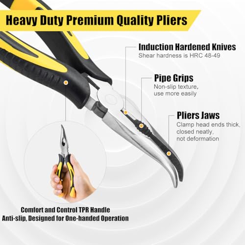 3pcs 8inch Reach Needle Nose Pliers Set for Narrow Spaces | Straight Needle Nose Pliers,45°&90°Bent Nose Pliers,Pliers Tool Set for Hard to Reach Areas & Precision Work
