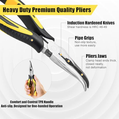 3pcs 8inch Reach Needle Nose Pliers Set for Narrow Spaces | Straight Needle Nose Pliers,45°&90°Bent Nose Pliers,Pliers Tool Set for Hard to Reach Areas & Precision Work