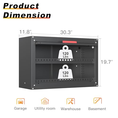 Kelueo Metal Garage Wall Cabinet,Storage Cabinet with Up Flip Door Design Wall Garage Cabinet with Adjustable Shelf and Magnetic System,Tool Cabinet with Anti-Fall Rails for Basement - size: 30"W- Up Flip Door