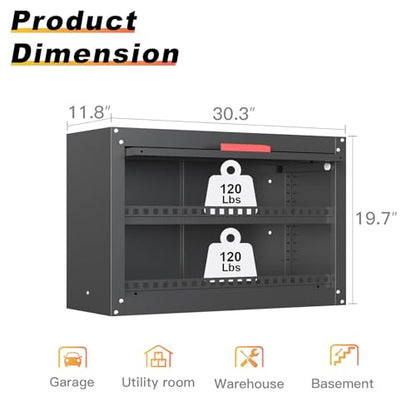 Kelueo Metal Garage Wall Cabinet,Storage Cabinet with Up Flip Door Design Wall Garage Cabinet with Adjustable Shelf and Magnetic System,Tool Cabinet with Anti-Fall Rails for Basement - size: 30"W- Up Flip Door