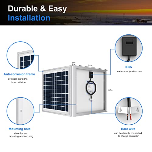 ACOPOWER 15 Watt Small Solar Panel, 15W 12V Single Solar Panel High Efficiency Polycrystalline Module for Battery Charging, Security Camera, Automatic Gate, Chicken Coop, Boat, Off-Grid Applications - size: 15W