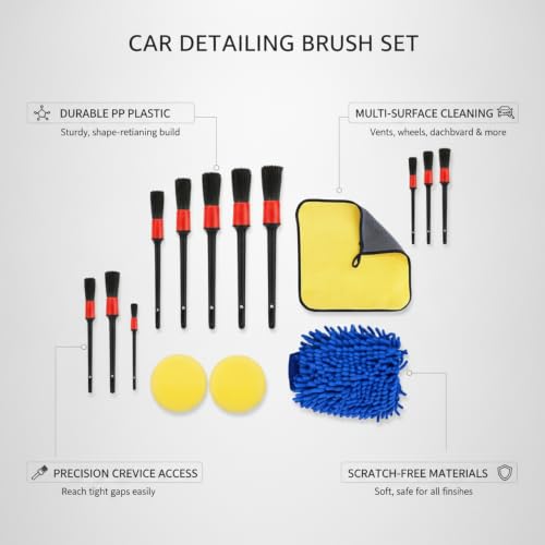Car Detailing Brush Set, PP Plastic Cleaning Tools for Interior Vents, Dashboard, Wheels, and Exterior Crevices - size: 9.84 x 5.91 x 2.36 in
