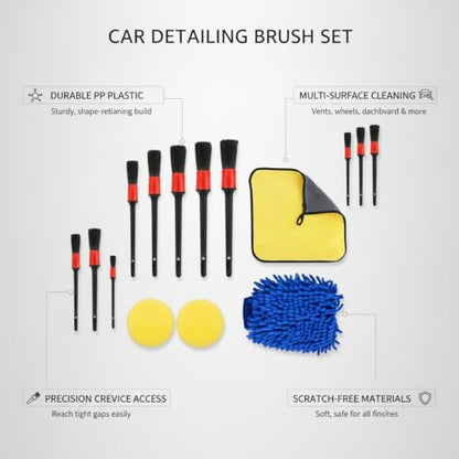 Car Detailing Brush Set, PP Plastic Cleaning Tools for Interior Vents, Dashboard, Wheels, and Exterior Crevices - size: 9.84 x 5.91 x 2.36 in
