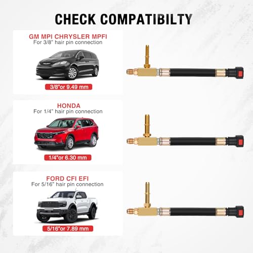 Nilight Fuel Pressure Gauge Tester Kit with Quick Connected Hose, 0-100 PSI Fuel Pressure Tester Tool with 6.30 7.89 9.49 Fuel Line Fittings, 4PCS - color: Basic A