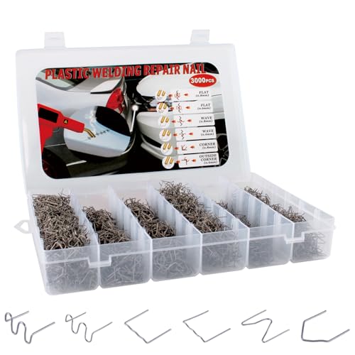 3000PCS Plastic Bumper Repair Kit - 6 Types Hot Stapler Staples 0.6丨0.8mm for Plastic Welding Projects