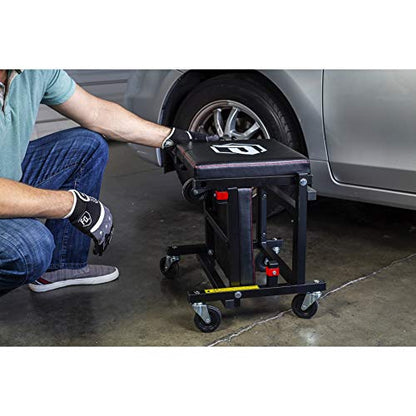 Powerbuilt 2-in-1 Rolling Creeper Seat Converts from High to Low Roller Seat, Fast, Tool-Free Conversion, Garage, Shop, Brake Jobs, Washing, Detailing, Maintenance, Thick Pad, 3-in. Casters - 240298 - style: 2-in-1