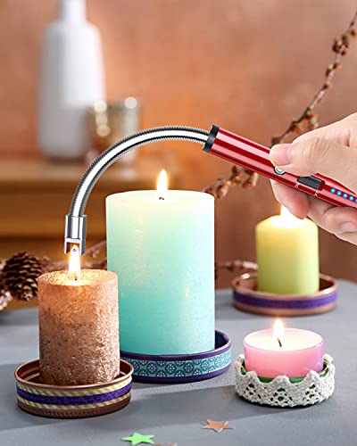 VEHHE Lighter, Rechargeable Candle Lighter Camping Lighters with Safety Switch Flexible Neck LED Battery Display, Arc Long Lighters for Candle Cooking BBQs Fireworks - color: Red