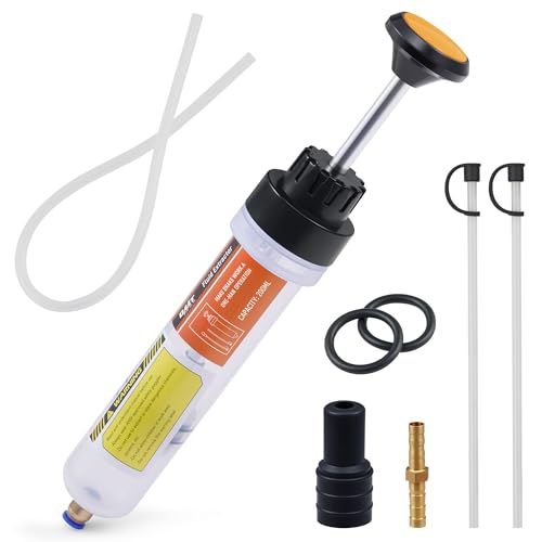 Orion Motor Tech 200mL Manual Fluid Extractor and Filler, Syringe Style Pump for Power Steering Transmission Gear Oil & Brake Fluid Changes, Hand Vacuum Pump for ATV Boat Automotive Fluid Extraction - color: orange, size: 200mL