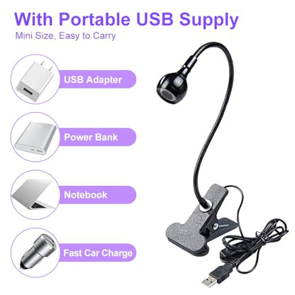 USB 3W LED UV Ultraviolet Phone Glue Curing Lamp,UV Led Nail Lamp for Gel Nails,Portable Clamp Flexible Desk Lamps for Mobile Repair,Plug and Play-2 Pack(Black) - color: T Black Black