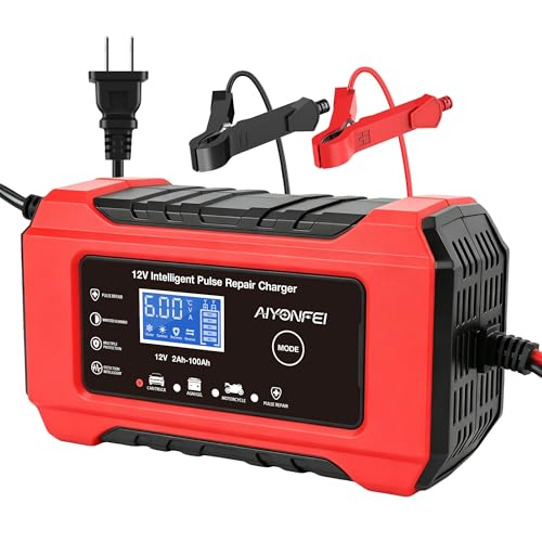6A 12V Car Battery Charger Smart Maintainer Trickle Charger, Red | Smart Battery Desulfator, Temperature Compensation, for Car Truck Motorcycle, Lawn Mower Marine - color: Red