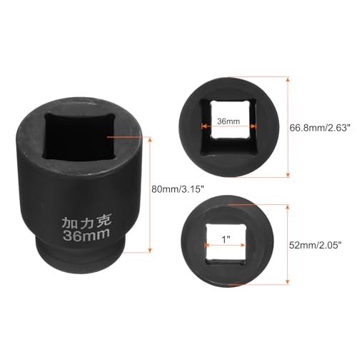 HARFINGTON 4 Point Square Socket 1" Drive by 36mm Metric Square Impact Socket 40CR Blackening Standard Wheel Sockets Pneumatic Socket Tool for Auto Repair Mechanical Maintenance Home Use - size: 36mm