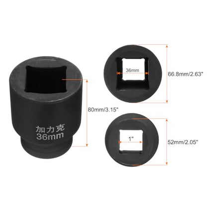 HARFINGTON 4 Point Square Socket 1" Drive by 36mm Metric Square Impact Socket 40CR Blackening Standard Wheel Sockets Pneumatic Socket Tool for Auto Repair Mechanical Maintenance Home Use - size: 36mm