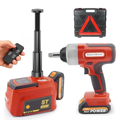E-HEELP Electric Car Jack 5 Ton Cordless, 12V Battery Hydraulic Floor Jack with Remote Control, Tire Change Kit with Impact Wrench & LED Light, Portable Auto Lifting Tool for Roadside Emergency SUV RV
