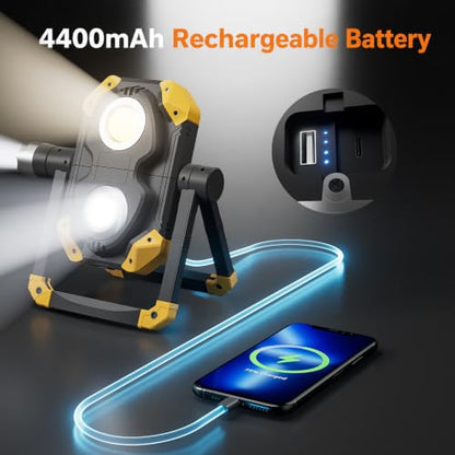2-Pack 2500LM 3-in-1 Magnetic Rechargeable LED Work Light with Flashlight | 5 Lighting Modes, Strong Magnetic Base, 360° Rotating Foldable Stand for Hands-Free Car Repair, Camping & Emergency