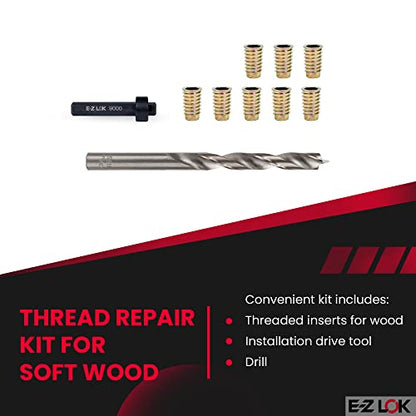 E-Z Hex Thread Repair Kit for Soft Wood Flanged Threaded Inserts 1/4-20 x 25mm, Drill, Installation Tool - size: 1/4-20 x 25mm, style: Flanged