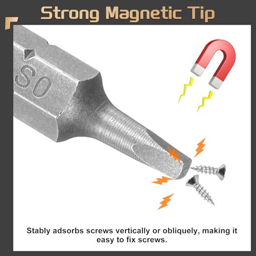 HARFINGTON 10pcs Square Head Screwdriver Bits 1/4" Hex Shank SQ0 Magnetic Head 1" Length CR-V Steel Screw Driver Drill Bit for Repair Work Electric Screw Driver - size: SQ0