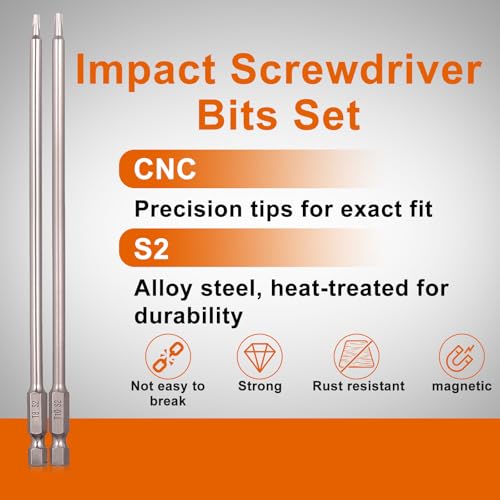 4 Inch 30 Pcs Assortment Screwdriver Bit Set Portable Long Torx Bit Set S2 Alloy Steel Magnetic Allen Wrench Drill Bit Set Impact 1/4 Hex Shank Bit Set for DIY Home Use - size: 4 Inch