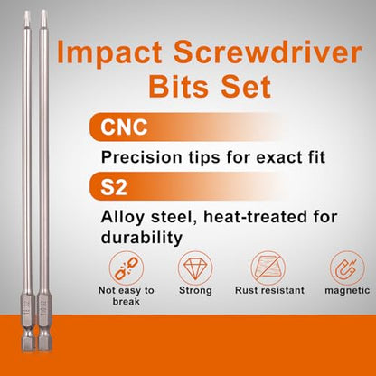 Wayona 30 Pcs Assortment Screwdriver Bit Set Portable 6 Inch Long Torx Bit Set S2 Alloy Steel Magnetic Allen Wrench Drill Bit Set Impact 1/4 Hex Shank Bit Set for DIY Home Use - size: 6 Inch Long