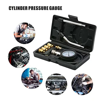 8PCS Compression Tester, Engine Compression Tester kit Professional Petrol Gas Engine Cylinder Pressure Gauge 0-300 PSI Automotive Tool for Motorcycle Car Truck (Plastic Black)