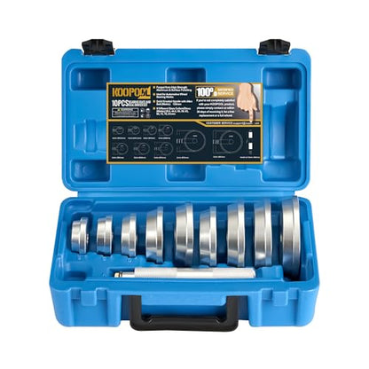 KOOPOOL 10Pcs Bearing Kit: Seal Driver, 9 Adapters & Installer, Universal | 10PCS bearing press kit: 9 double‑faced adapters. Heavy‑duty aluminum alloy, corrosion‑resistant. Knurled non‑slip handle