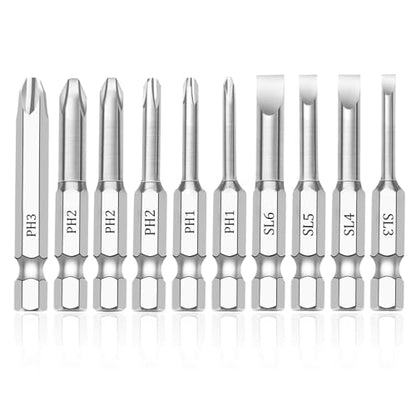 10 Piece Slotted Phillips Screwdriver Bit Set, 1/4 Inch Hex Shank S2 Steel Magnetic 2" Long Drill Bits - style: 10 Piece Slotted Phillips Bits