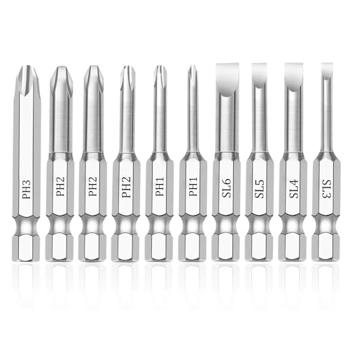 10 Piece Slotted Phillips Screwdriver Bit Set, 1/4 Inch Hex Shank S2 Steel Magnetic 2" Long Drill Bits - style: 10 Piece Slotted Phillips Bits