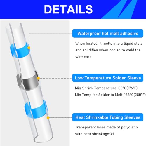 252PCS Heat Shrink Solder Seal Wire Connectors Kit -120 Waterproof Butt Connectors &132 3:1 Heat Shrink Tubing, Marine-Grade Insulated Electrical Wire Terminals for Automotive, Boat, Truck - size: 252PCS