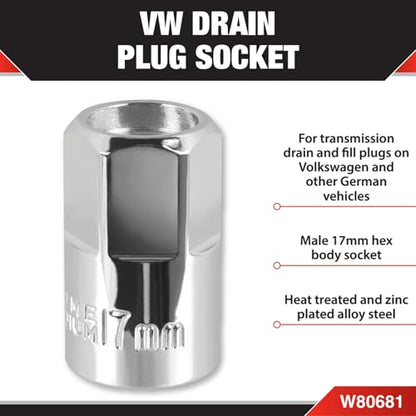 Performance Tool W80681 17mm Drain Plug Socket For Fill Plugs on VW and Other German Vehicles - style: VW 17mm Drain Plug Socket