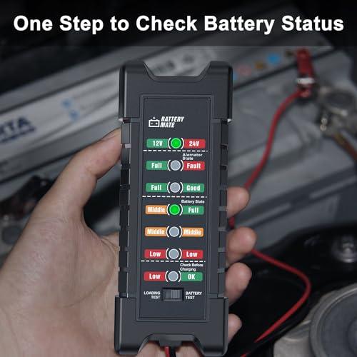 Car 12V 24V Battery and Alternator Tester Automotive, Load Tester | Battery Checker, Analyzer to Check alternator & Battery Charging System with LED Indicator - color: Black-B