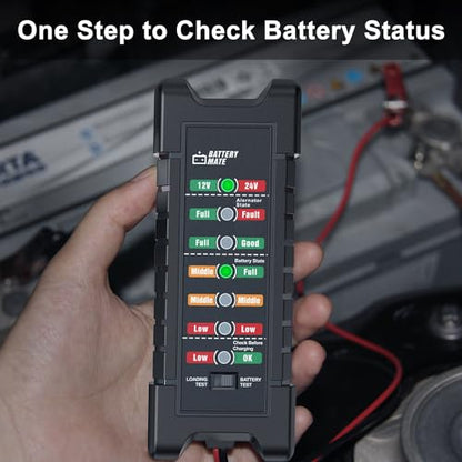 Car 12V 24V Battery and Alternator Tester Automotive, Load Tester | Battery Checker, Analyzer to Check alternator & Battery Charging System with LED Indicator - color: Black-B