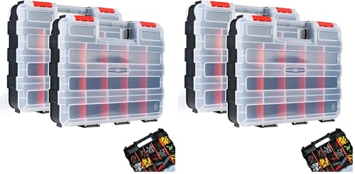 AMM Tool Box, Double Side Tool Box Organizer with 34 Compartments, Removable Dividers, Tackle Box Small Parts Screw Hardware Organizer for Screws, Nuts, Nails and Bolts (2 Piece, Red) (Pack of 2) - size: 2PC (Pack of 2)