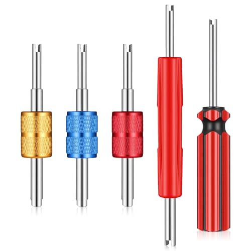 5Pcs Tire Valve Stem Removal Tool Kit, Single and Dual Heads Valve Core Remover, Air Conditioning Valve Core Remover Tool, for Bicycle Car Motorcycle Trucks Tire Repair Installation