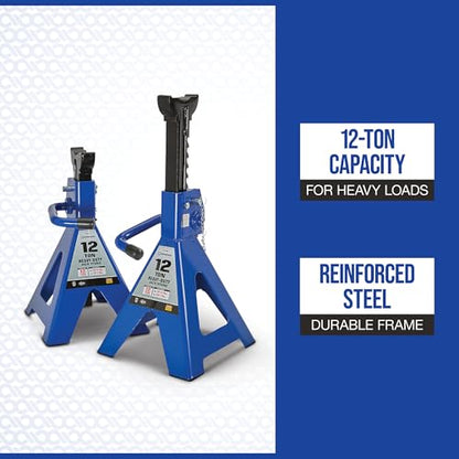 Strongway Double-Locking 12-Ton Jack Stands, 24,000-Lb., Pair | Stable vehicle support, controlled positioning, heavy-duty steel construction, shop/garage service, safety-focused setup - style: 12 Ton
