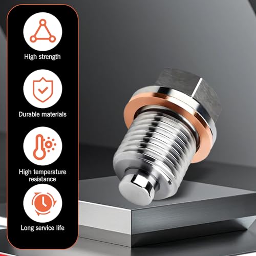 M16 x 1.5 Magnetic Oil Drain Plug, Magnetic Stainless Steel Oil Pan Drain Nut Bolt with 5 PCS Copper Crush Washer Anti Leakage, Universal Leak-proof Replacement,Fits Most Cars, Motorcycles, Boats - size: M16×1.5