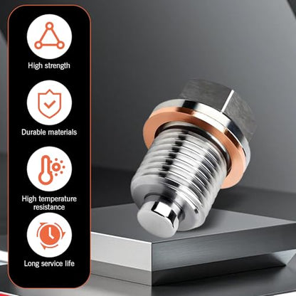 M16 x 1.5 Magnetic Oil Drain Plug, Magnetic Stainless Steel Oil Pan Drain Nut Bolt with 5 PCS Copper Crush Washer Anti Leakage, Universal Leak-proof Replacement,Fits Most Cars, Motorcycles, Boats - size: M16×1.5