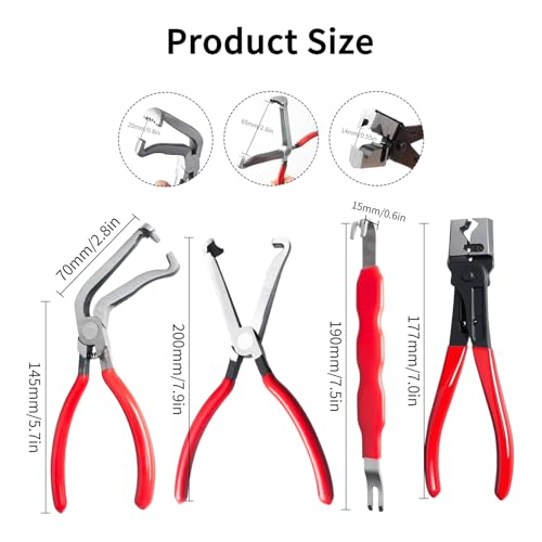4 Piece Automotive Electrical Disconnect Pliers Kit, High-Carbon Steel Connector Separator Tool with Straight & 60° Tips, Hose Clamp Plier & 18pcs Pin for Cars SUVs Fuel Line Repair (Storage Box)