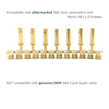 Carburetor Main Jets Intermediate Jets Kit Compatible with Aftermarket S&S Super B E G Carbs (Metric M8×1.0) - NOT for OEM S&S, 12 Main Jets, 7 Intermediate Jets, 19 Pcs